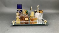 Mirrored Tray of Perfume Bottles