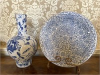 Two blue and white modern porcelain items