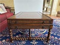 Large leather top coffee table with one drawer,