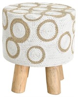 Seagrass Rattan Stool with Circles and Teak Legs-W