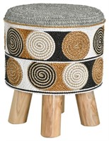 Teak and Seagrass Beige White and Black Stool