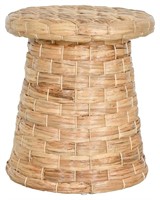 Rattan Drum Side Table - Woven Natural Water Hyaci