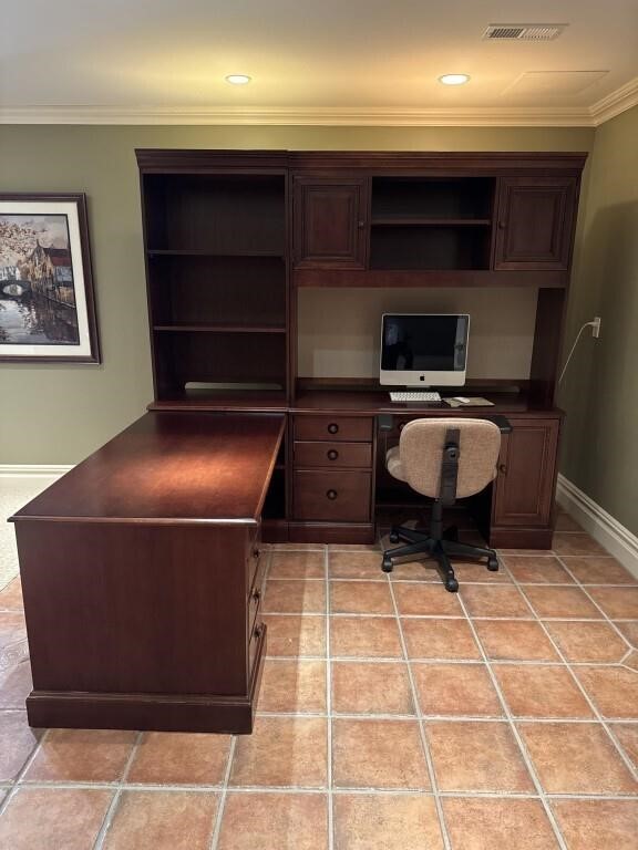 Large Stanley compute desk grouping and chair