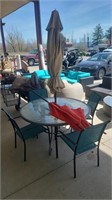 PATIO TABLE WITH UMBRELLA AND 4 CHAIRS