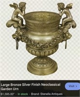 177 - LARGE BRONZE SILVER FINISH NEOCLASSICAL URN