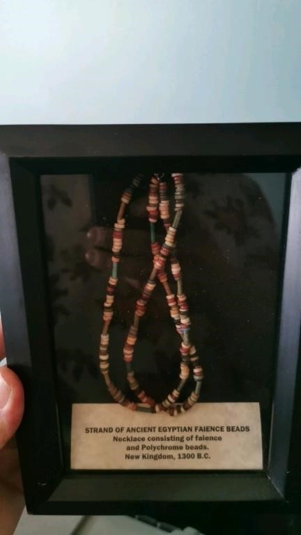 Ancient Egyptian faienc beads framed