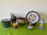 Talavera Pottery Planters, Candle Holders, Plate +