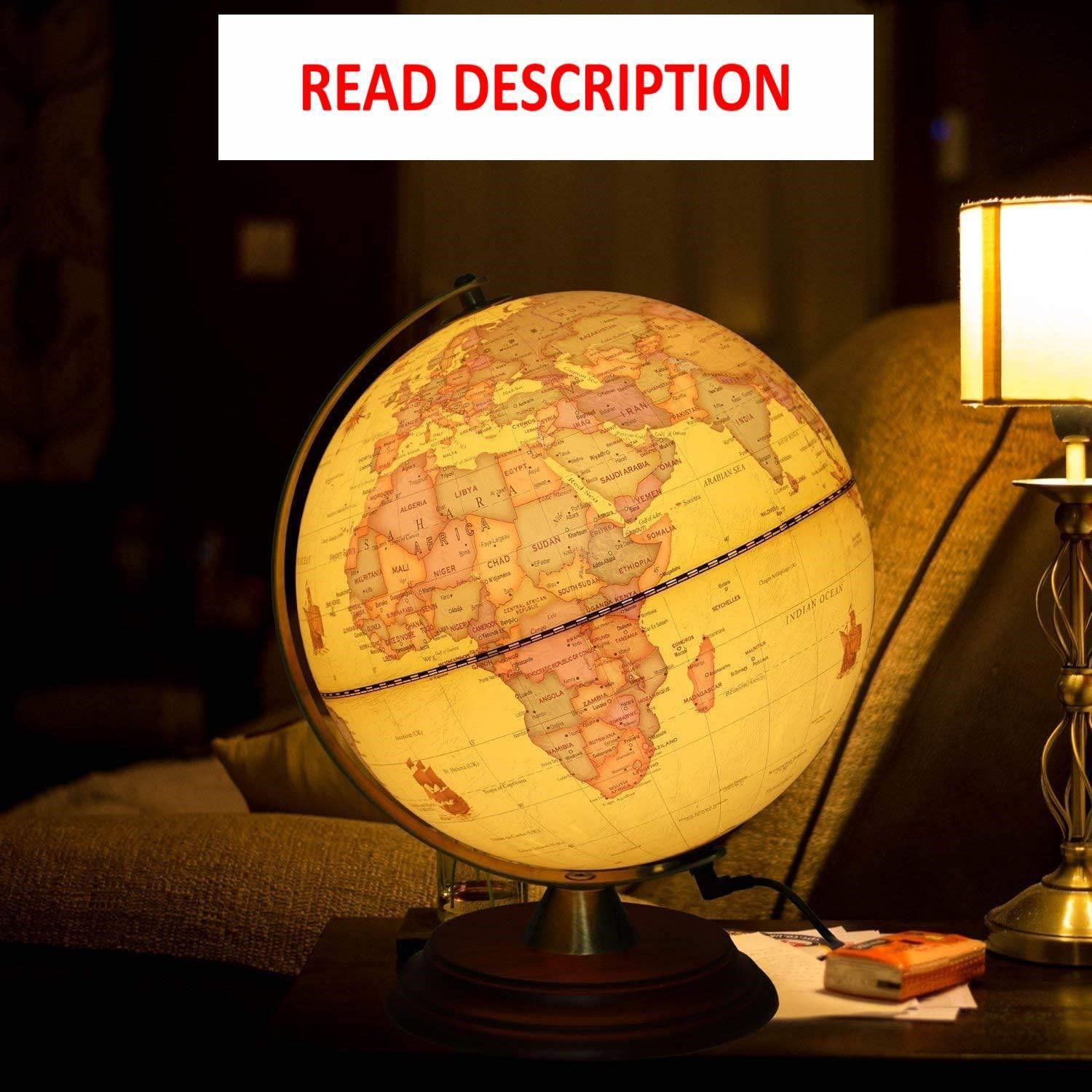 $32  8in LED World Globe  Wooden Stand