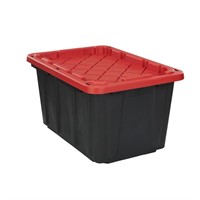 $1  27 Gal. Tough Storage Tote in Black with Red L