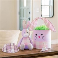 Pink Bunny Plush Easter Basket, 8 inch, Kipekee,