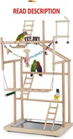 Wooden Parrot Playstand with Feeders (4 Layers)