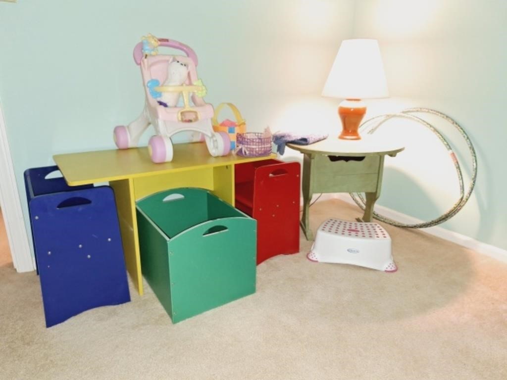Primary Colors Kids Table & Chairs, Stool, Lamp