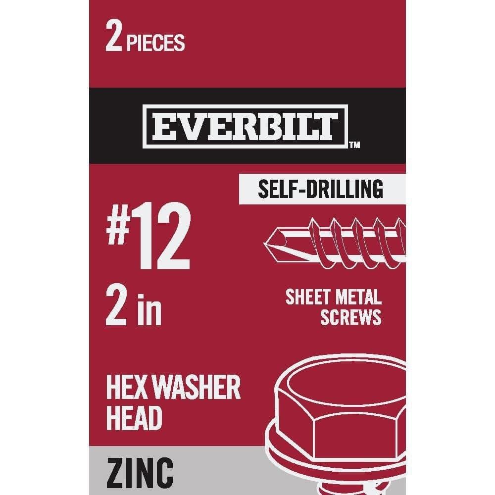 $2  Everbilt #12 2in Zinc Steel Hex Head Screw 2pk