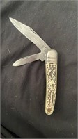 Made In GERMANY Carved Deer Handle 2 Piece Folding