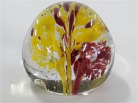 Blown Glass  Paperweight Red & Yellow Flowers