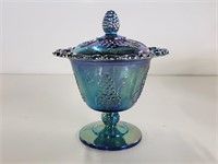 Carnival Glass Lidded Candy Dish 7in Tall
