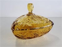 Amber Glass Lidded Dish 6in Tall