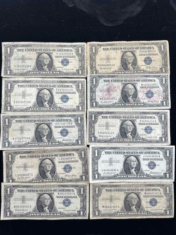 $10 Face Vintage US Currency Notes
