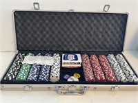 Poker Game Set Large Amount of Chips in Metal