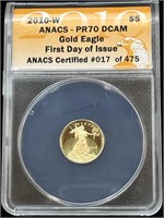 PR70 DCAM 1/10 Ozt $5 Gold 2010-W First Day Issue