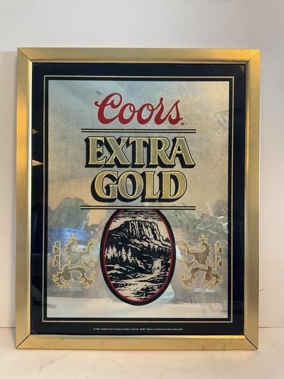 Coors Extra Gold Mirrored Goldtone Metal Framed