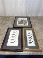 Framed golf prints including The Triumvirate by