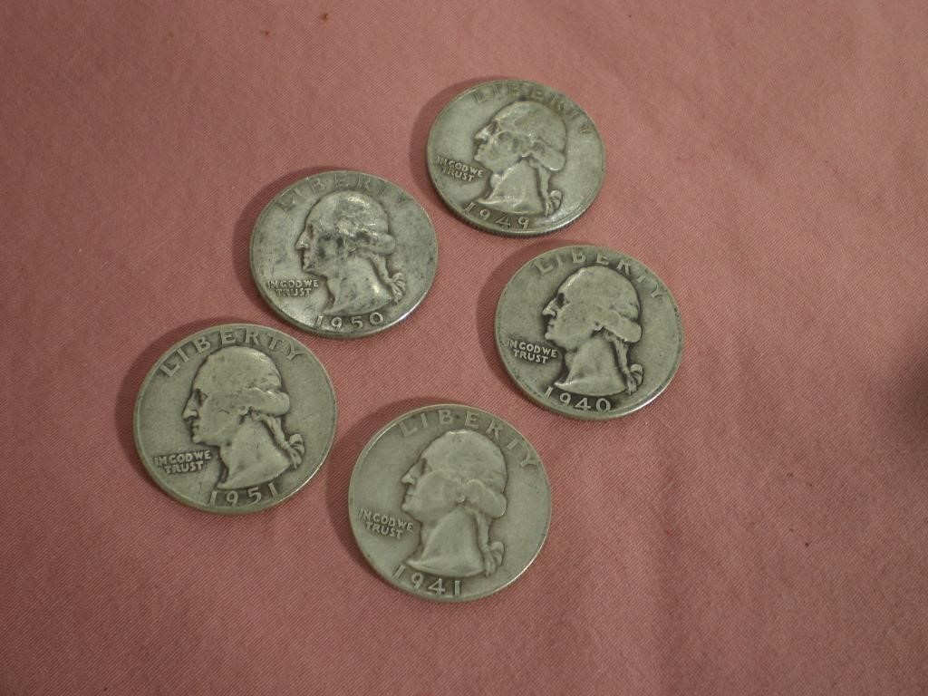 Silver Washington Quarters, 5 Total