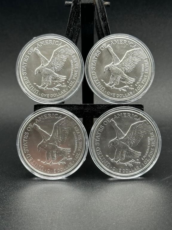 Four 2022 $1 American Silver Eagle 1 oz Coins West