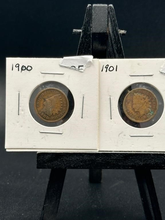 2 Indian Head Pennies 1900, 1901