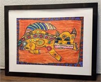 Signed Angie Ramos Artist / Watercolor / Cat / Lat