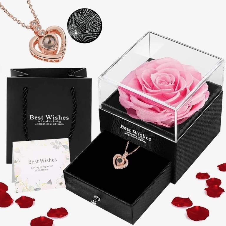 Real Rose Gift Box w/ I Love You Gold Plated Neckl