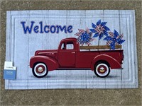 Red Truck & Flag Pinwheels Welcome Doormat New