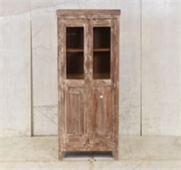 Tall Wooden Rustic Glass Door Almirah Cabinet