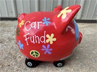 Hand Painted Pig Car Fund Piggy Bank