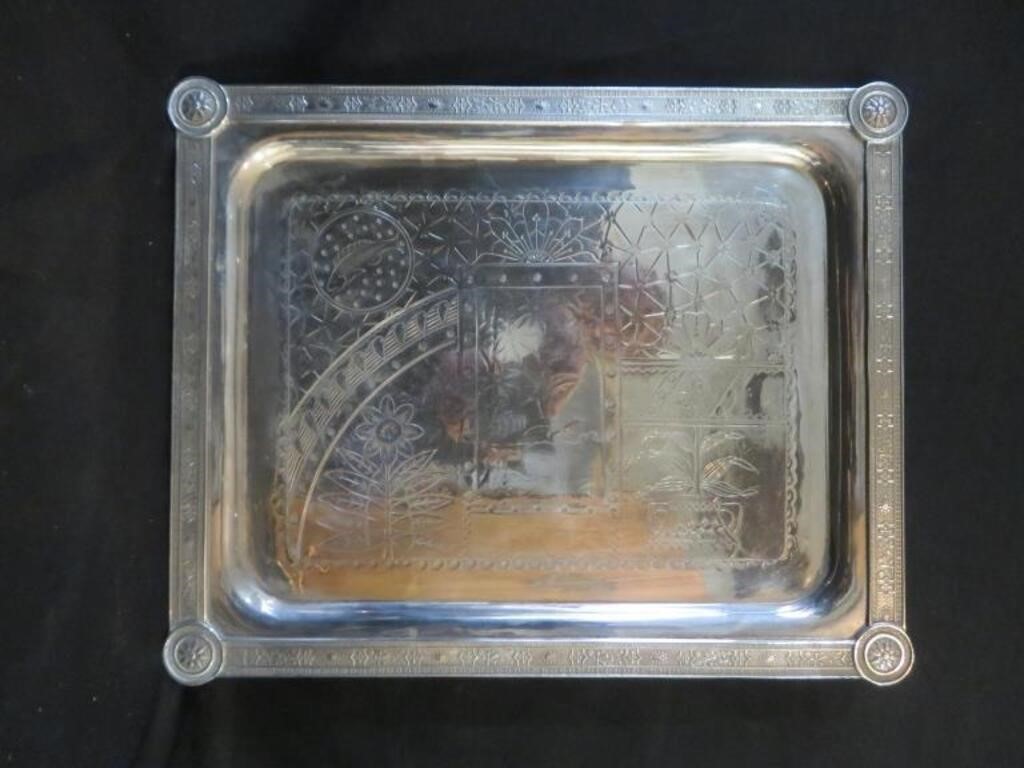 An Aesthetic Movement Bright Cut Silver Plate Tray