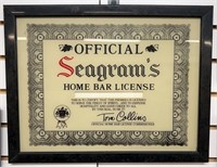 Seagram’s Bar License Framed