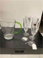 Stunning green glass pitcher and cups