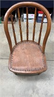 Spindled Back Wood Chair w/Leather Seat