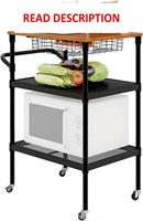 3-Tier Mobile Kitchen Cart with Storage  Oak Wood