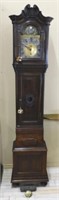 Scrolled Pediment Oak Cased Grandfather Clock.
