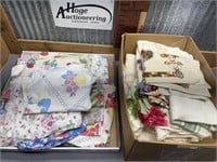 2 BOXES--FEED SACK FABRIC, LINENS