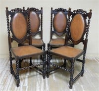 Leather Upholstered Barley Twist Oak Chairs.