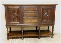 Jacobean Style Twist Turned Leg Oak Sideboard.