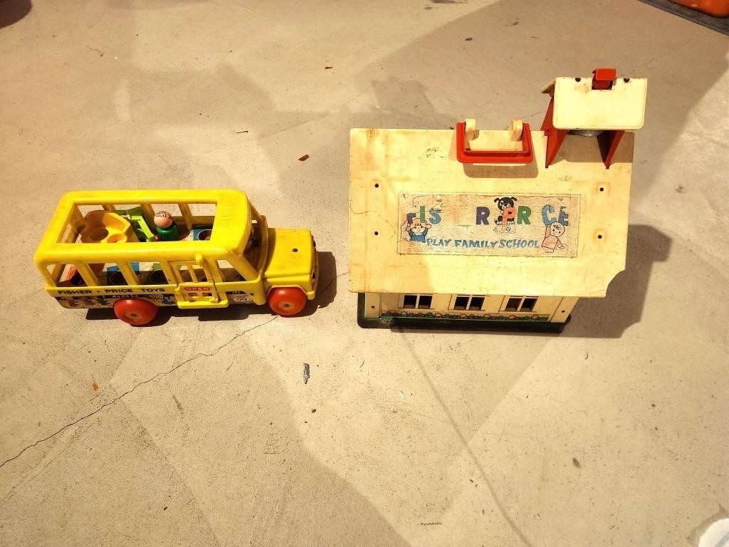 Vintage Fisher Price Play Family School and Bus