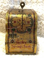 Victorian Era Tin Lucky Savings Bank WORKS!