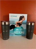 Exercise Ball and 2 Tumblers