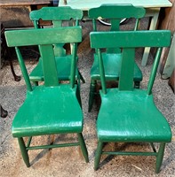 4 Green Painted Plank Style Wood Chairs-Lot