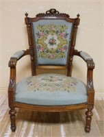 Louis XVI Style Needlepoint Oak Armchair.