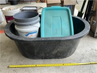 Watering Trough with Assorted Buckets & Totes