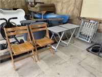 Pair of Wooden Folding Chairs, Pair of Metal End-